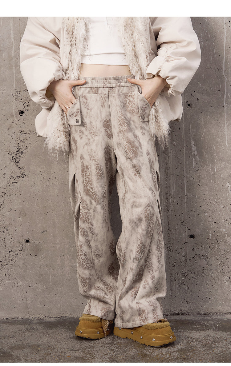 Leopard Print Pleated Pants With Elastic Waist