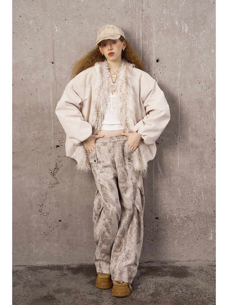 Leopard Print Pleated Pants With Elastic Waist