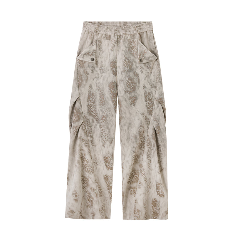 Leopard Print Pleated Pants With Elastic Waist