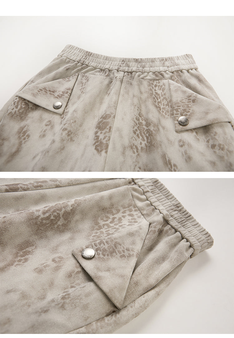 Leopard Print Pleated Pants With Elastic Waist