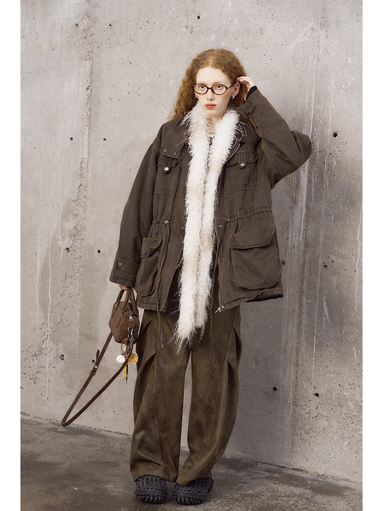 Leopard Print Pleated Pants With Elastic Waist