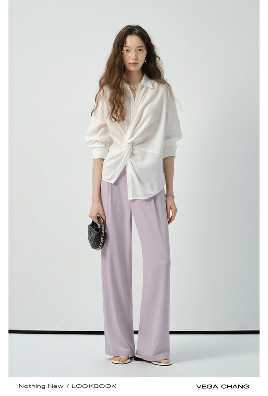 Twisted Sheer Asymmetric Shirt & Straight-Leg Pants
