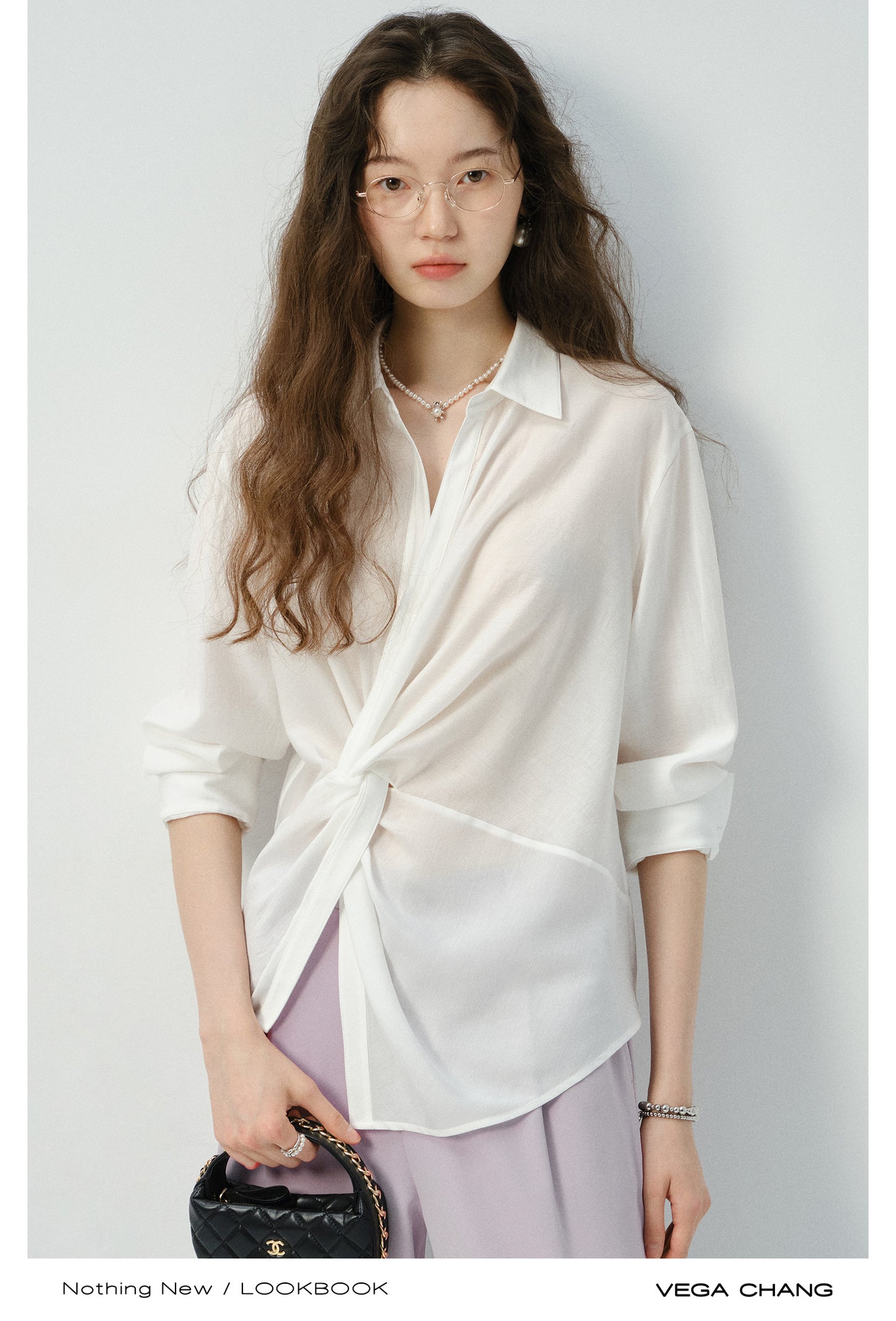 Twisted Sheer Asymmetric Shirt & Straight-Leg Pants
