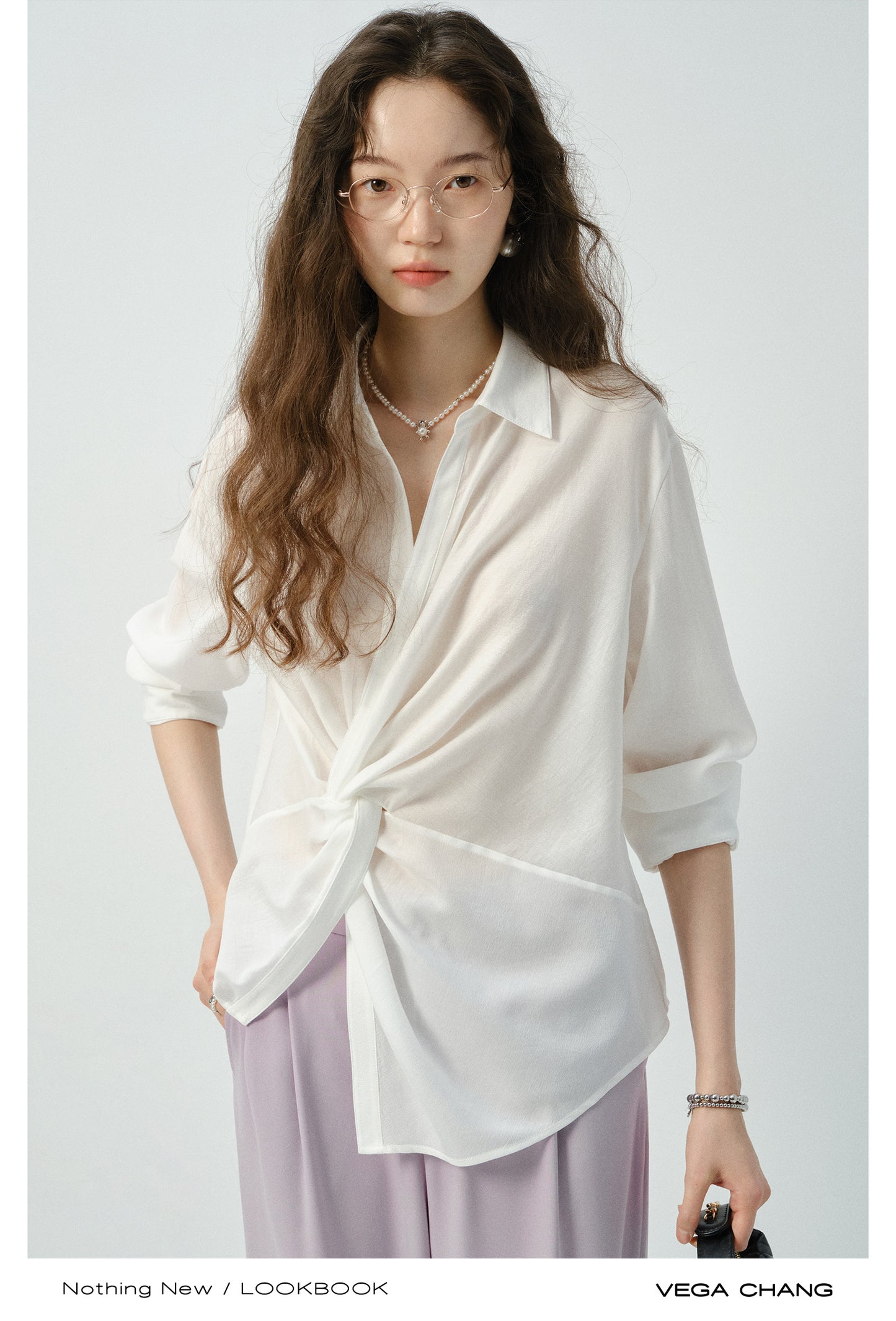 Twisted Sheer Asymmetric Shirt & Straight-Leg Pants