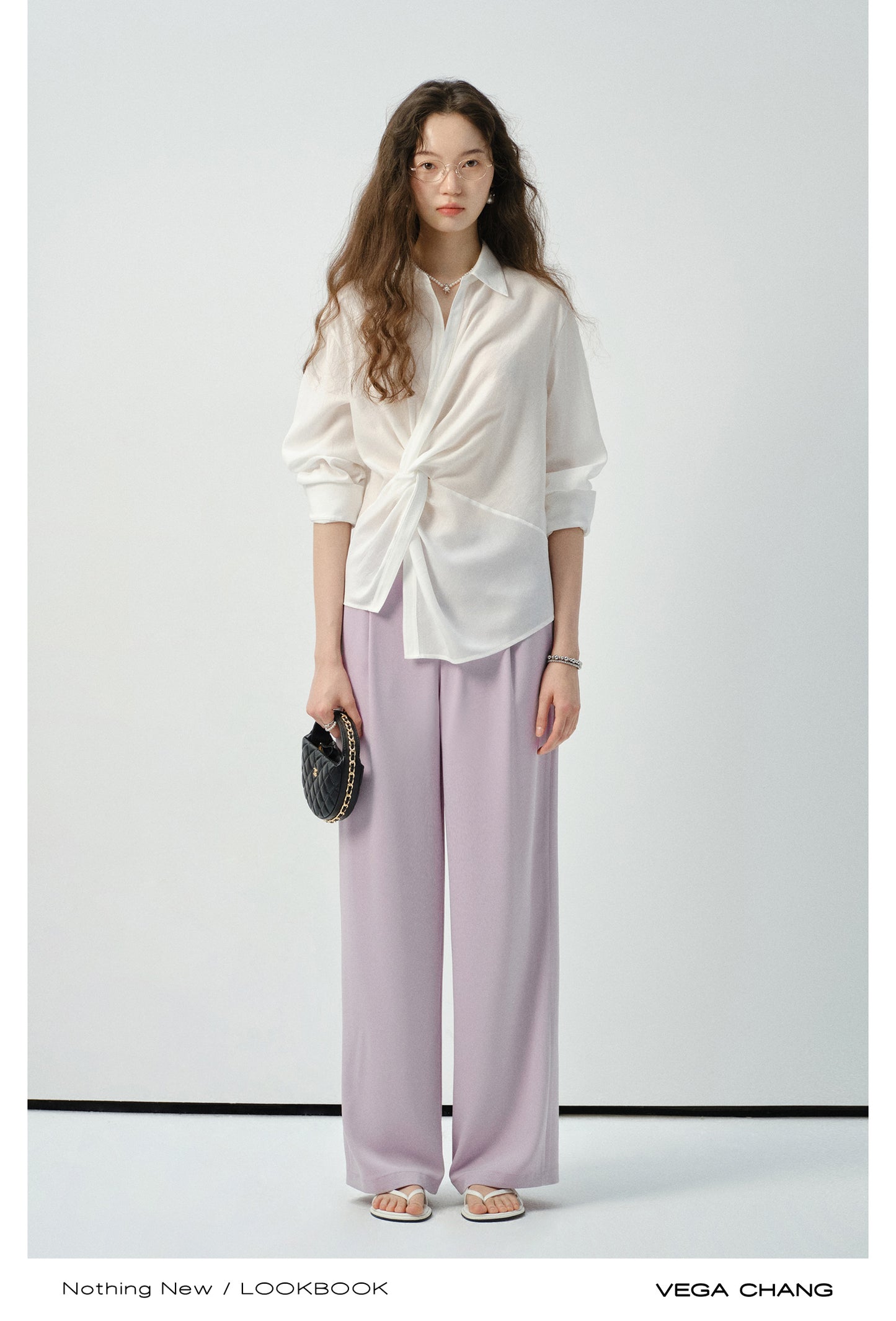 Twisted Sheer Asymmetric Shirt & Straight-Leg Pants
