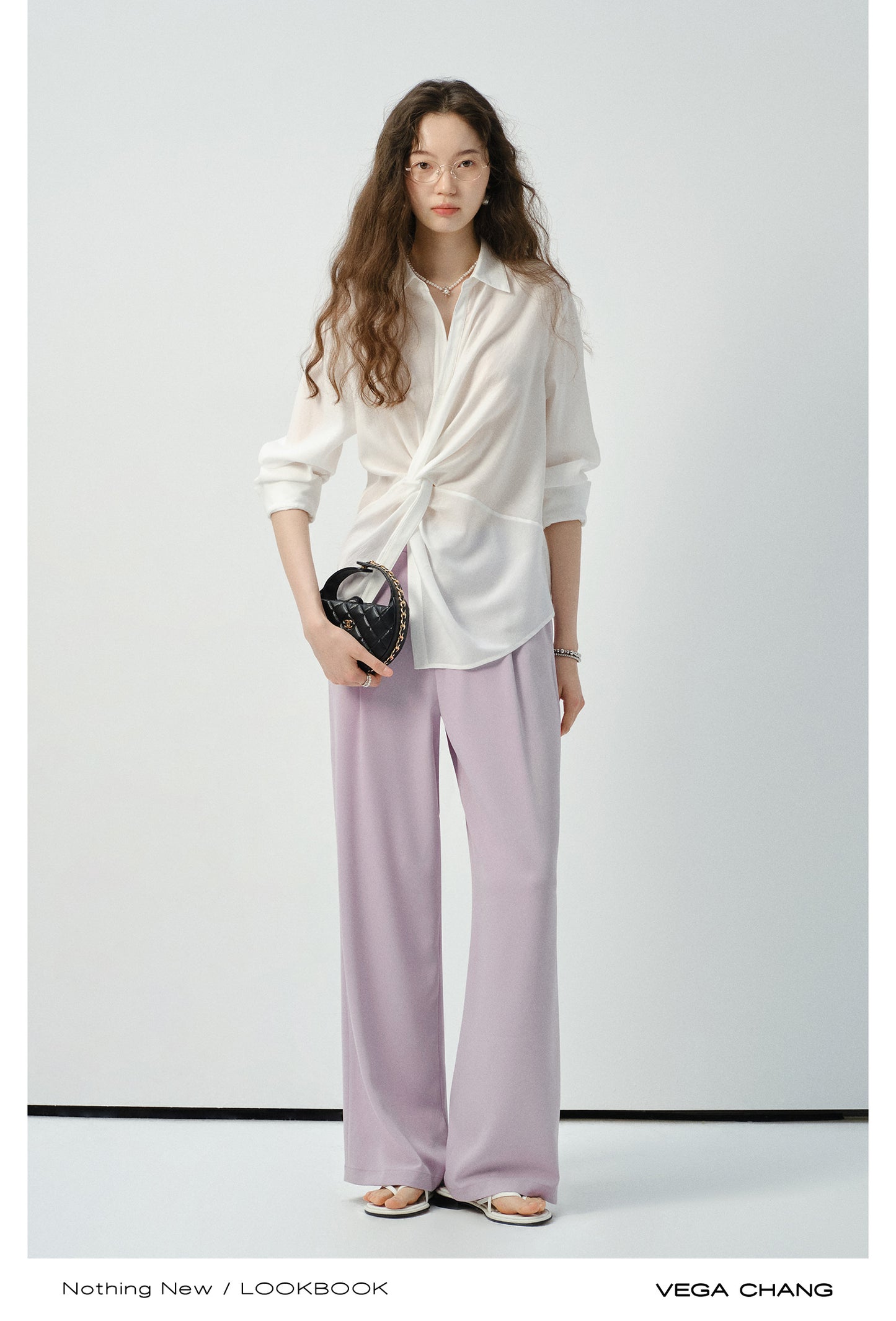 Twisted Sheer Asymmetric Shirt & Straight-Leg Pants