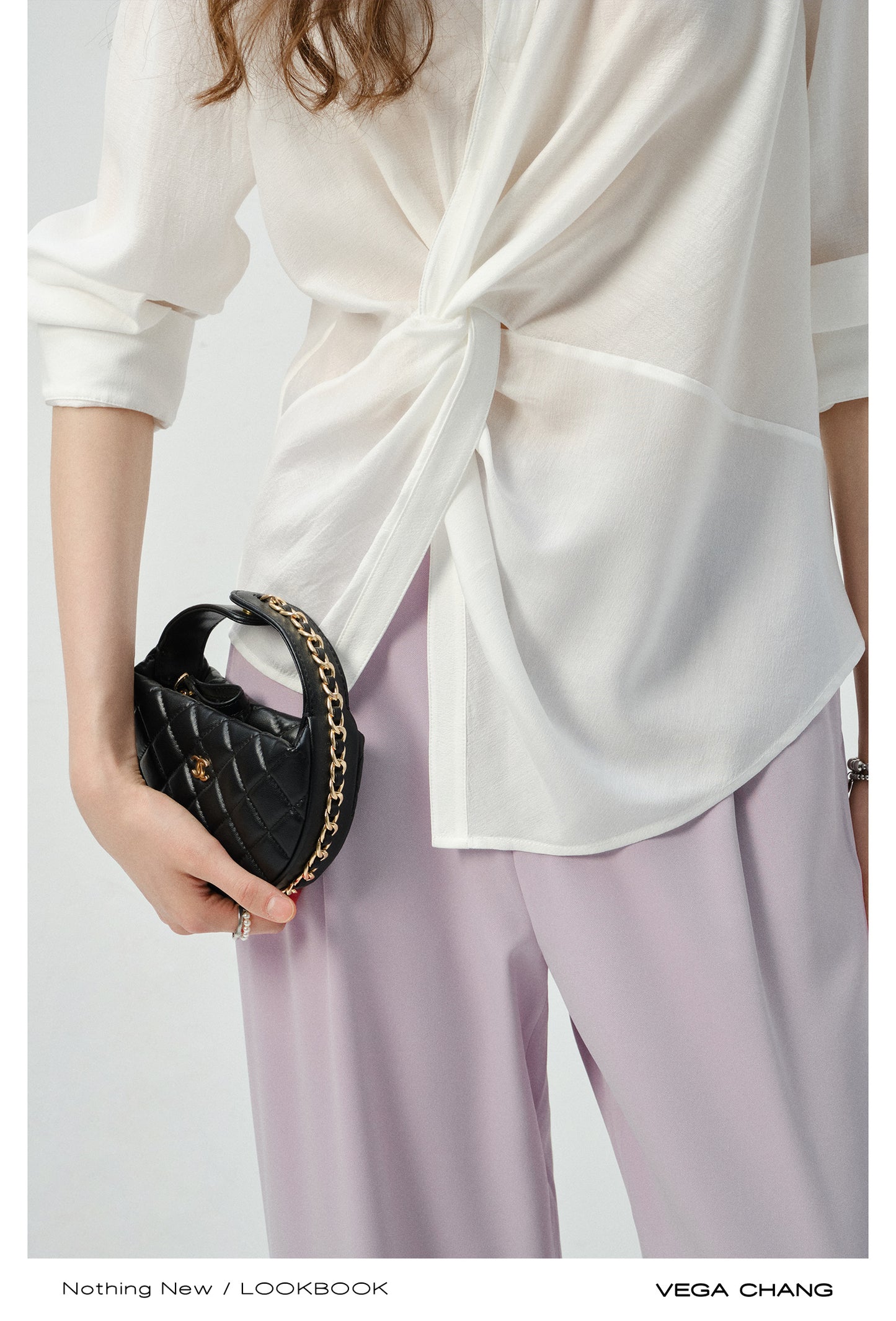 Twisted Sheer Asymmetric Shirt & Straight-Leg Pants
