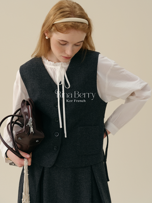 Wool Blend Classic Waistcoat & Pleated Skirt