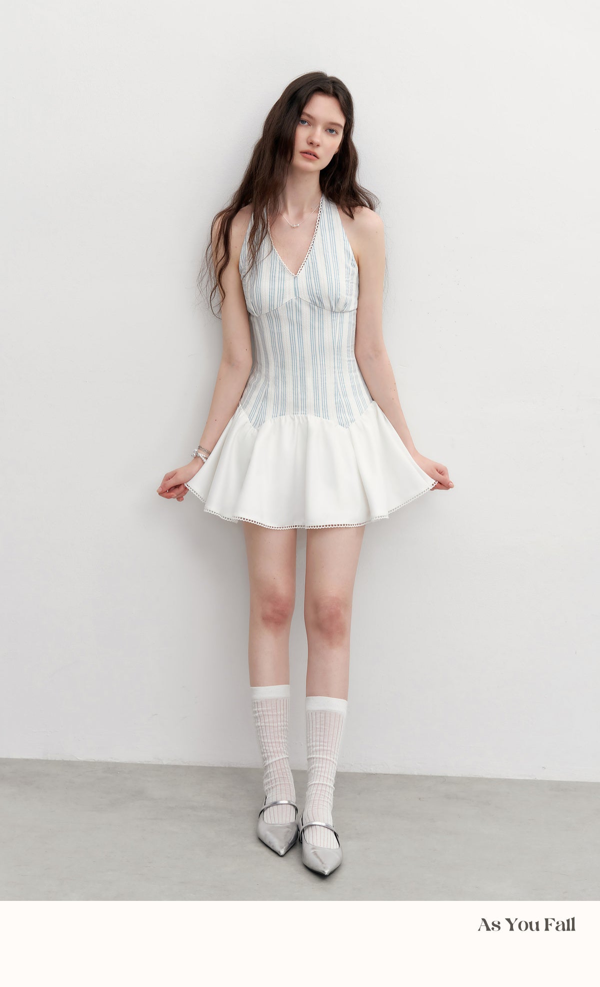 Striped Halter Neck Dress With Shirred Back