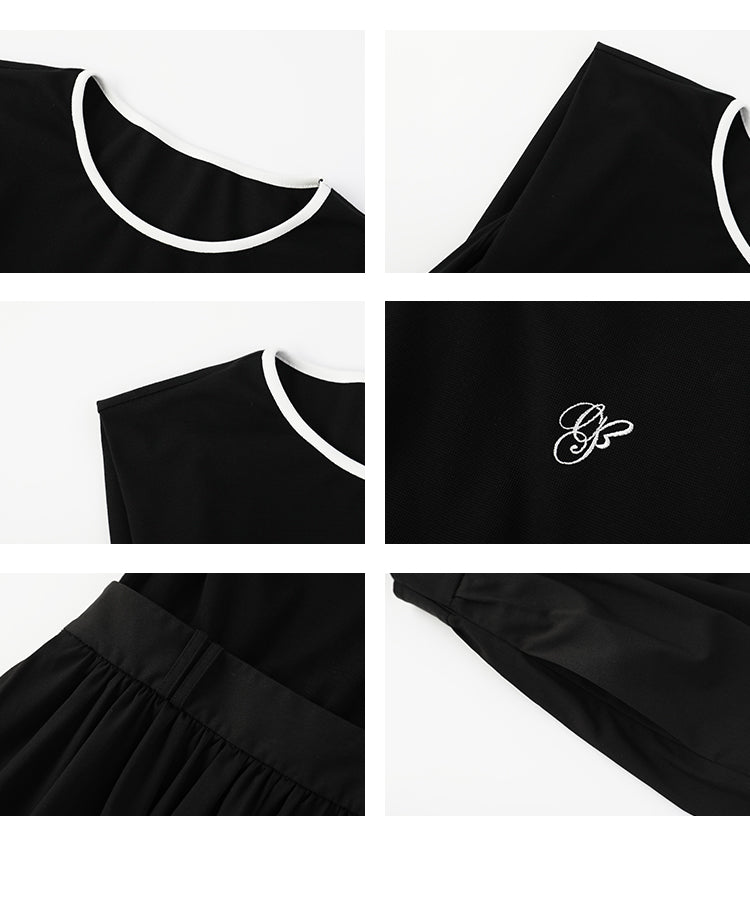 Embroidered Sleeveless Faux Two-Piece Dress