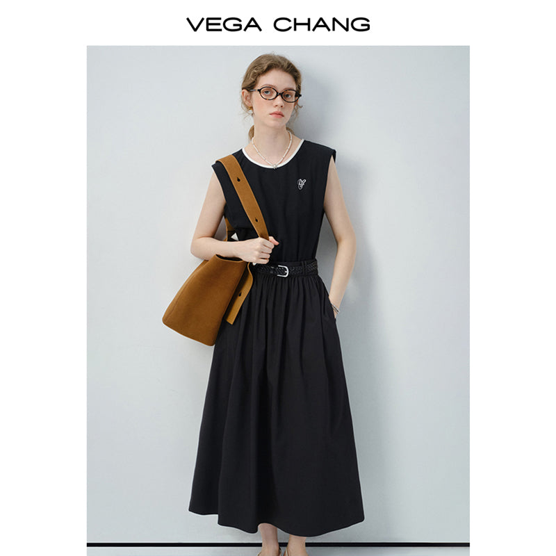Embroidered Sleeveless Faux Two-Piece Dress
