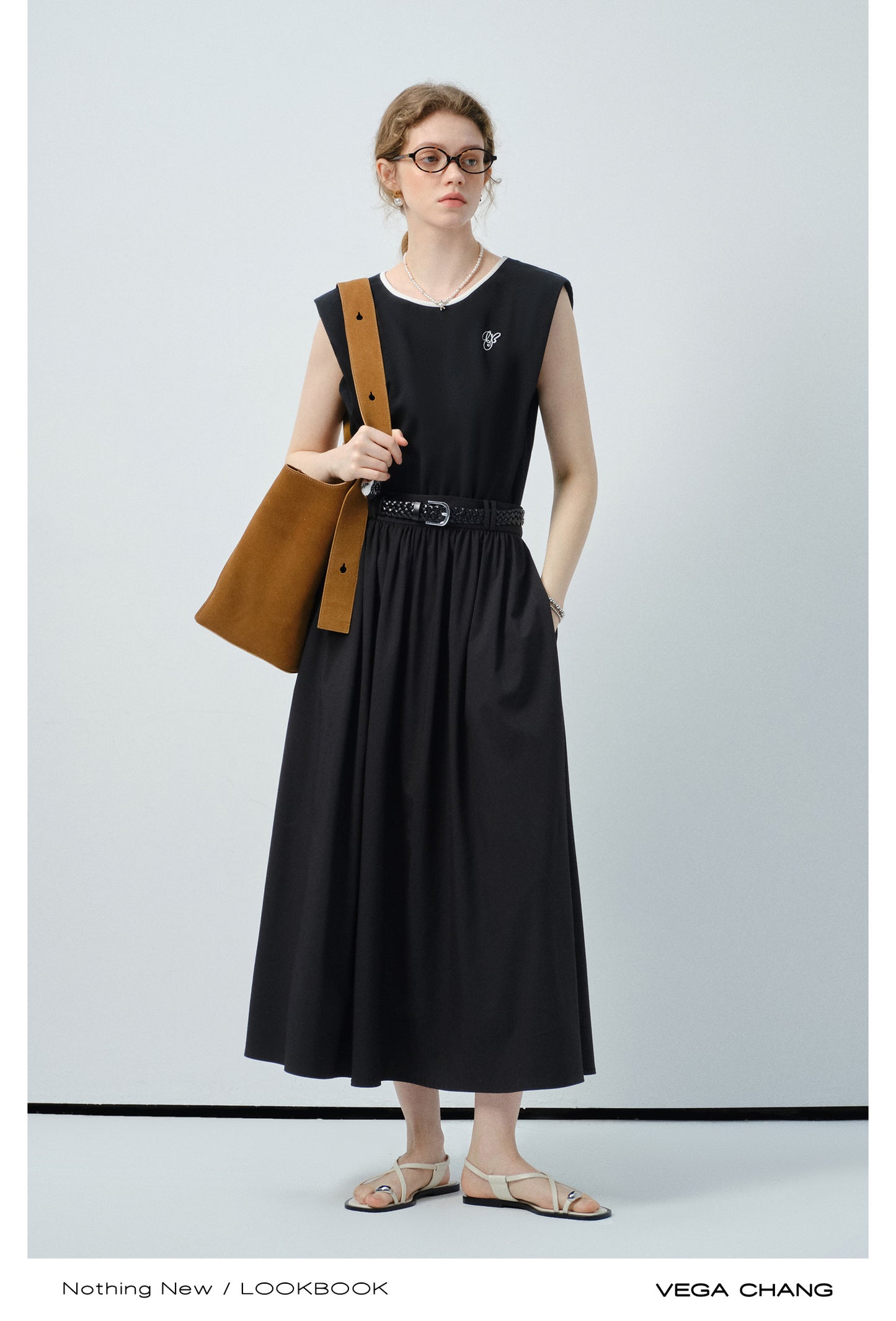 Embroidered Sleeveless Faux Two-Piece Dress