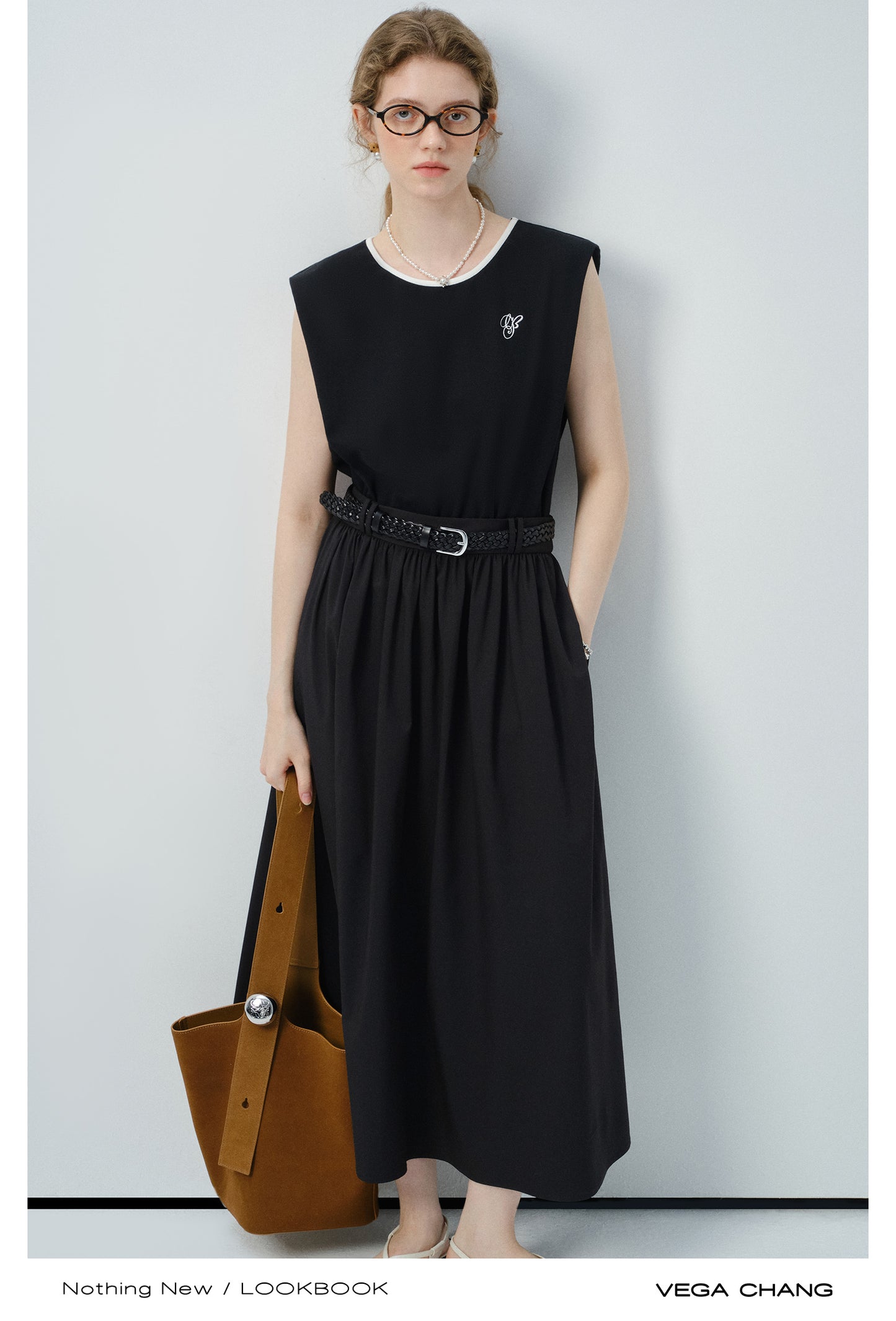 Embroidered Sleeveless Faux Two-Piece Dress