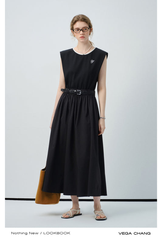 Embroidered Sleeveless Faux Two-Piece Dress