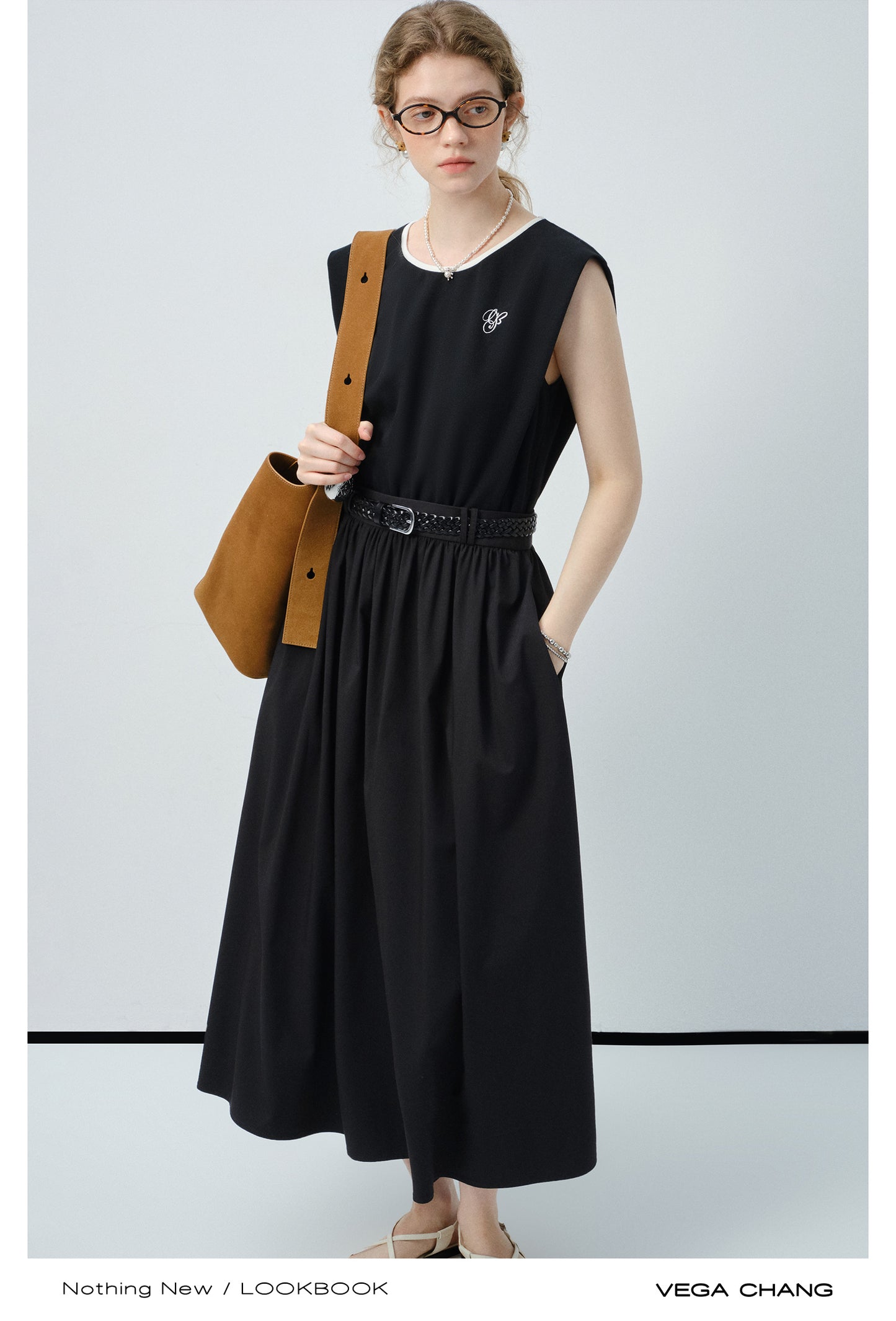Embroidered Sleeveless Faux Two-Piece Dress