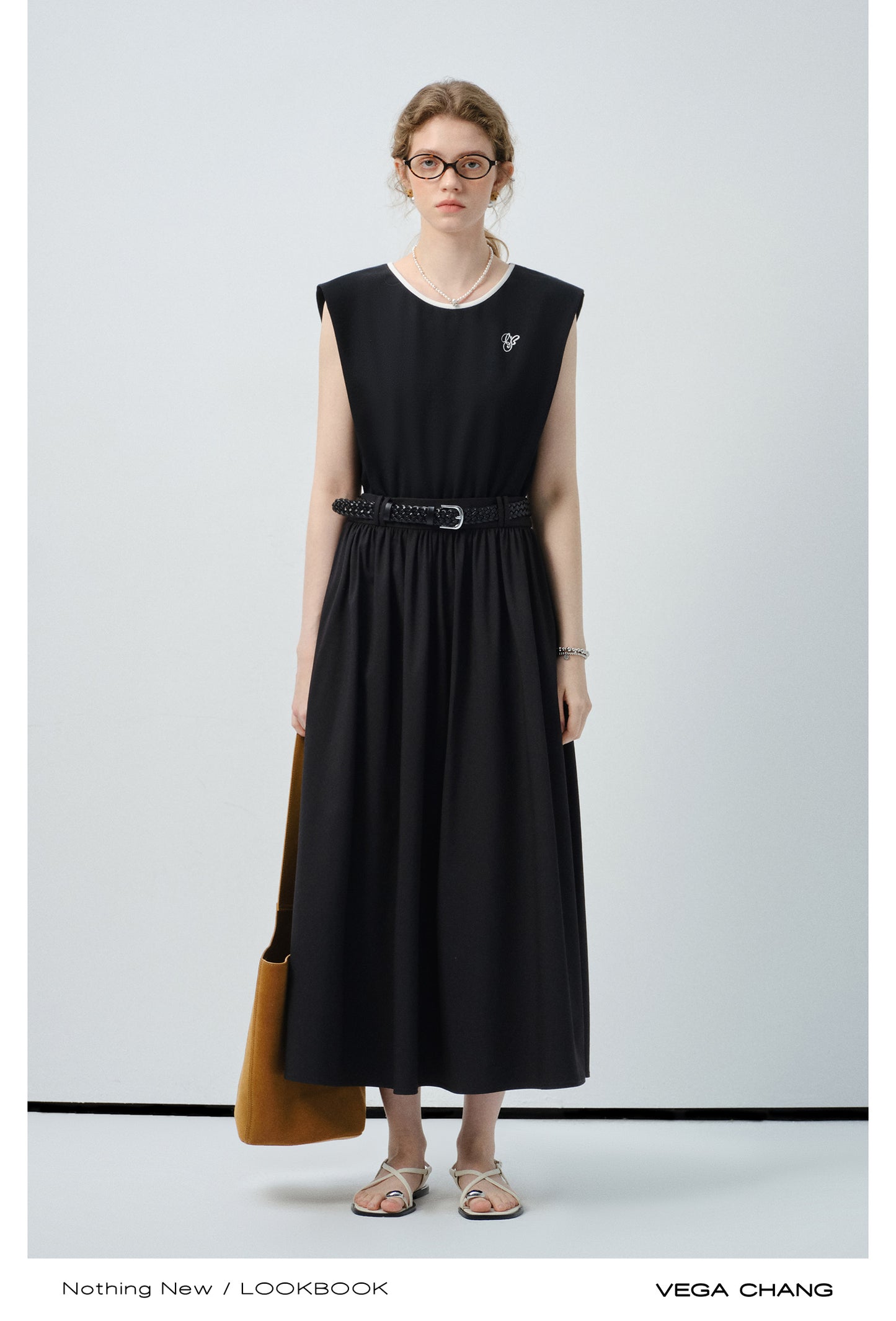 Embroidered Sleeveless Faux Two-Piece Dress