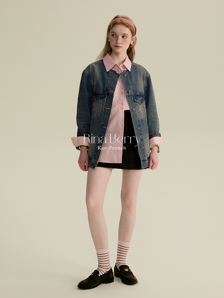 Collarless Distressed Denim Jacket