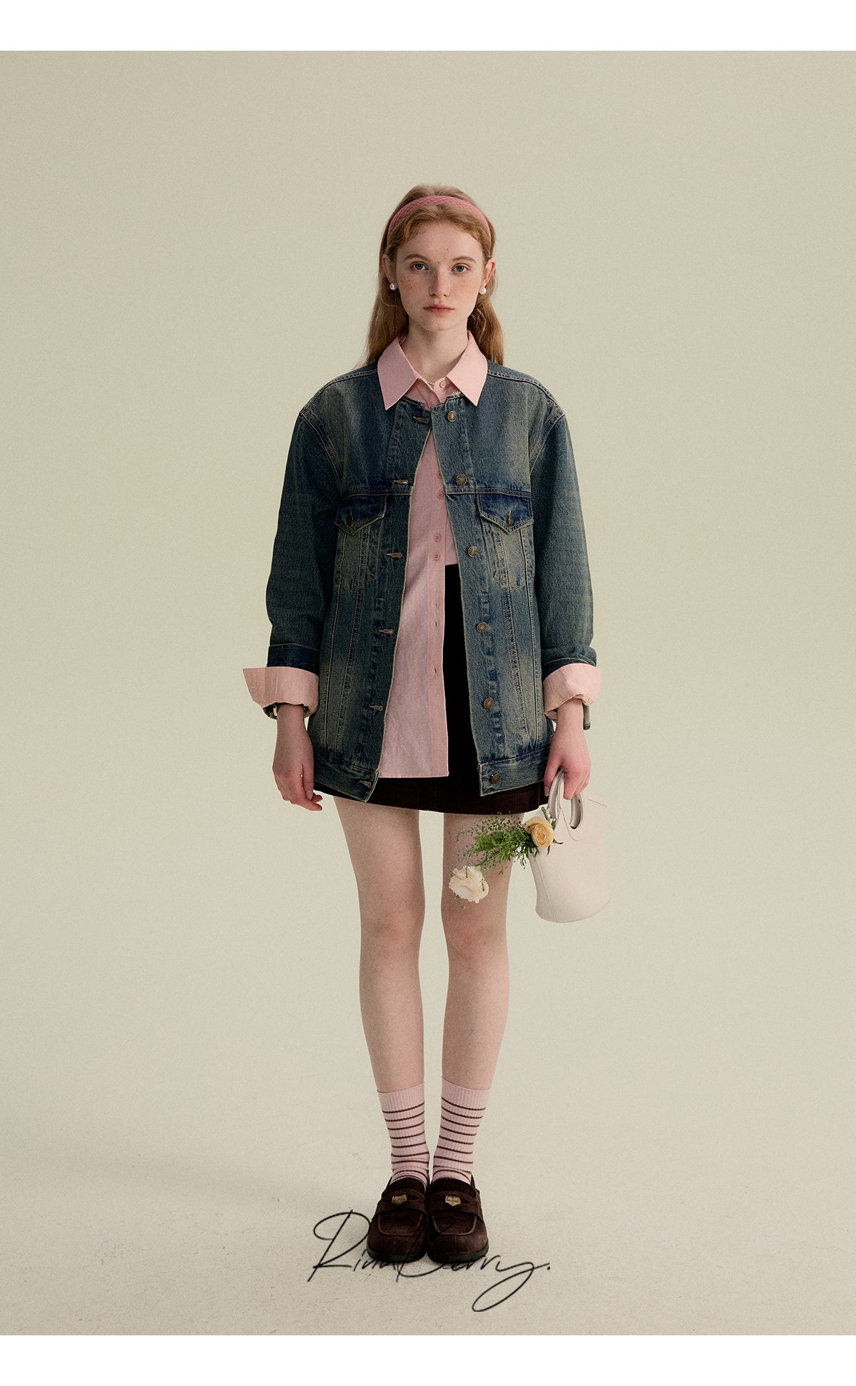 Collarless Distressed Denim Jacket