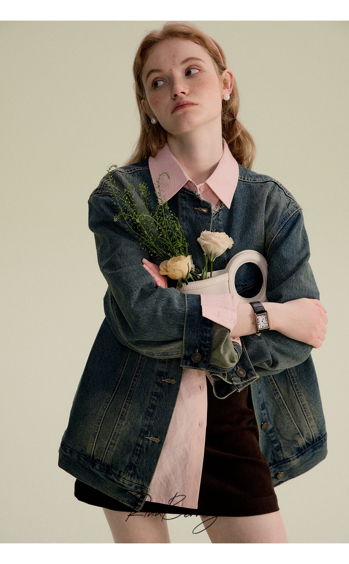 Collarless Distressed Denim Jacket