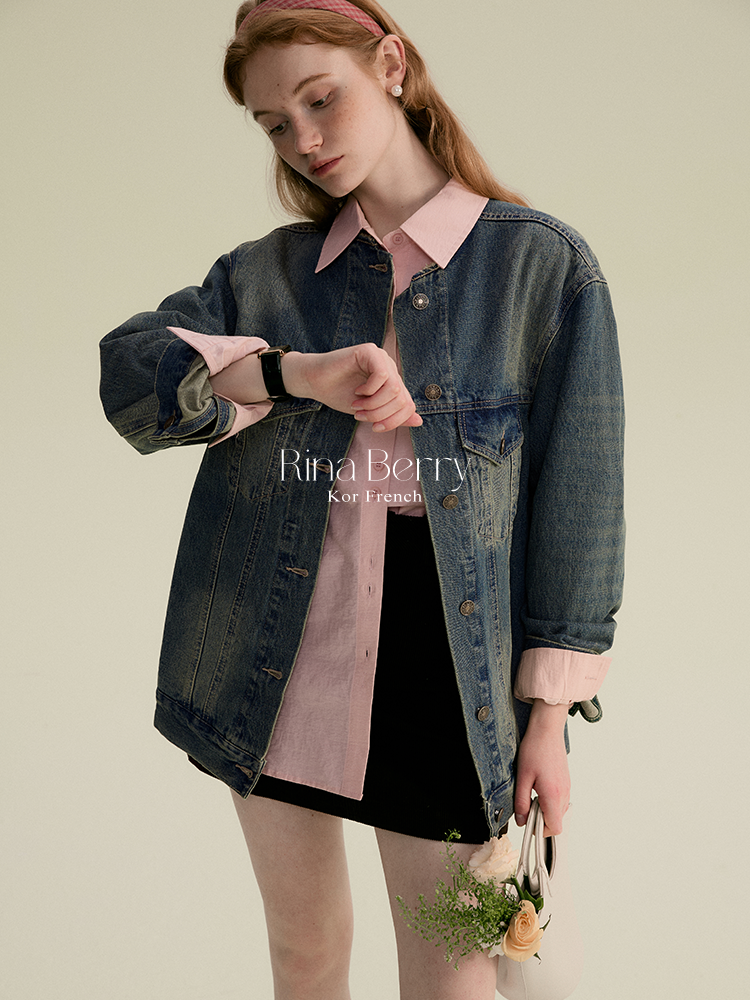 Collarless Distressed Denim Jacket
