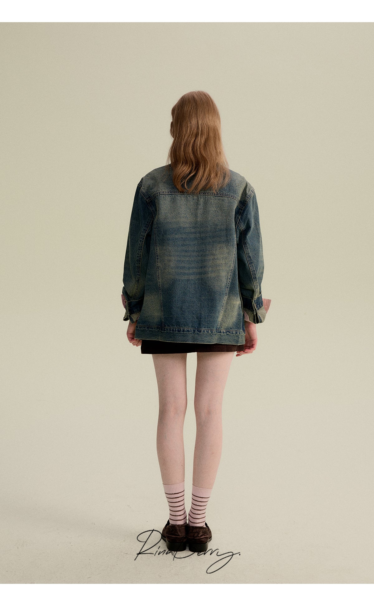 Collarless Distressed Denim Jacket