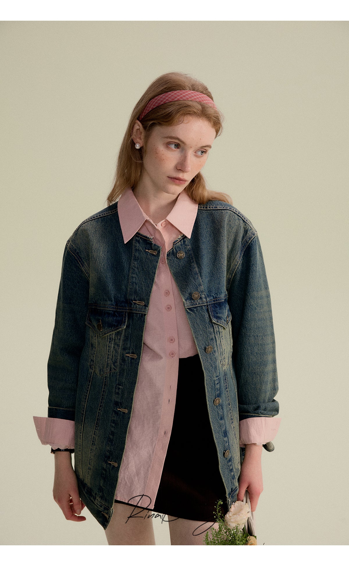 Collarless Distressed Denim Jacket