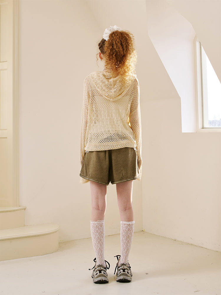 Frayed Hem Shorts With Floral Patches