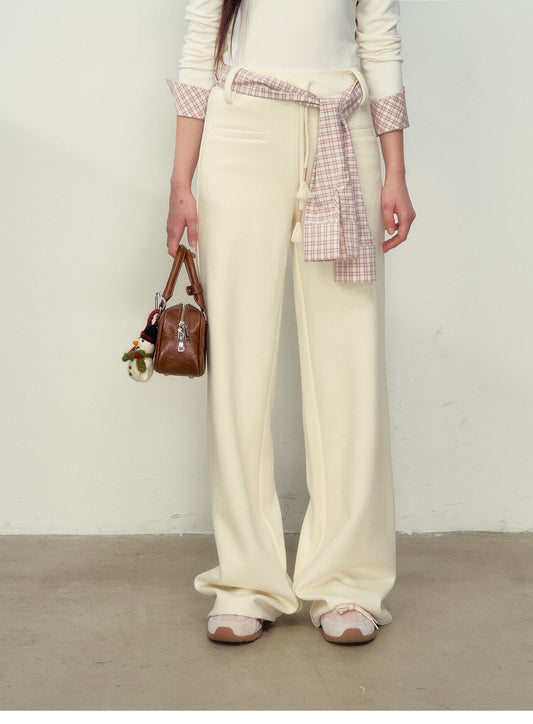 Straight-Leg Sweatpants With Shirt Sleeve Tie Belt