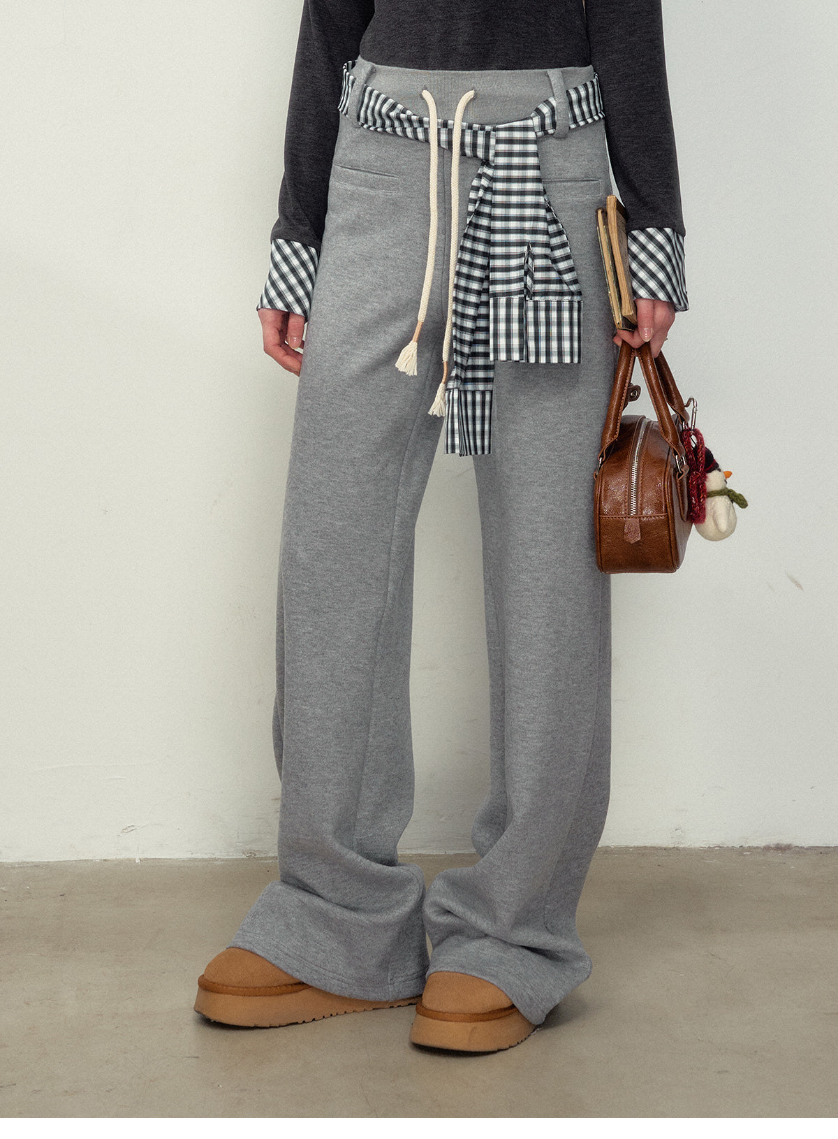 Straight-Leg Sweatpants With Shirt Sleeve Tie Belt