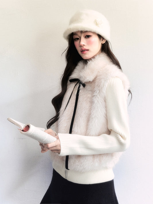 Faux Fur Ribbed Knit ZipUp Top