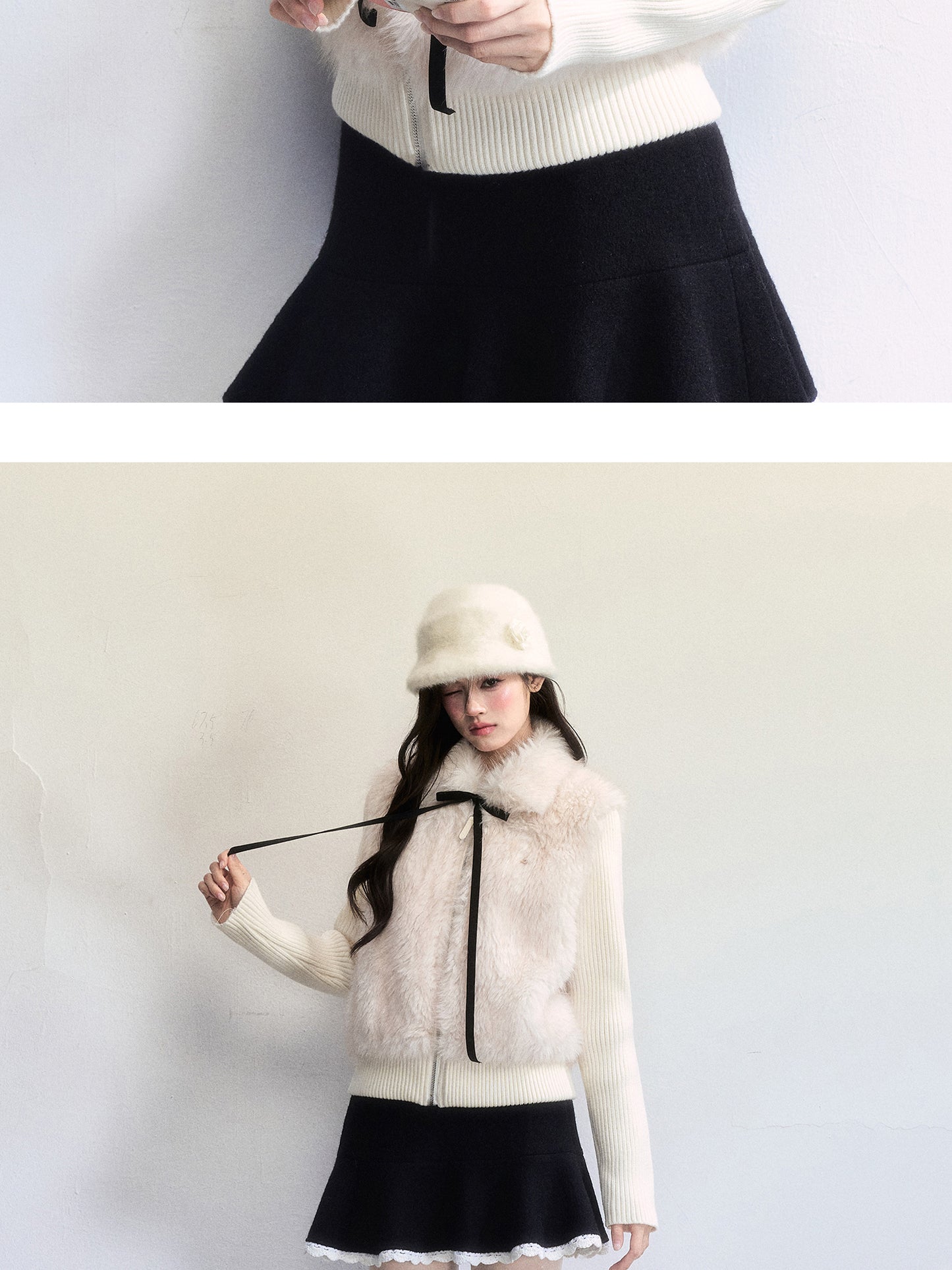 Faux Fur Ribbed Knit ZipUp Top