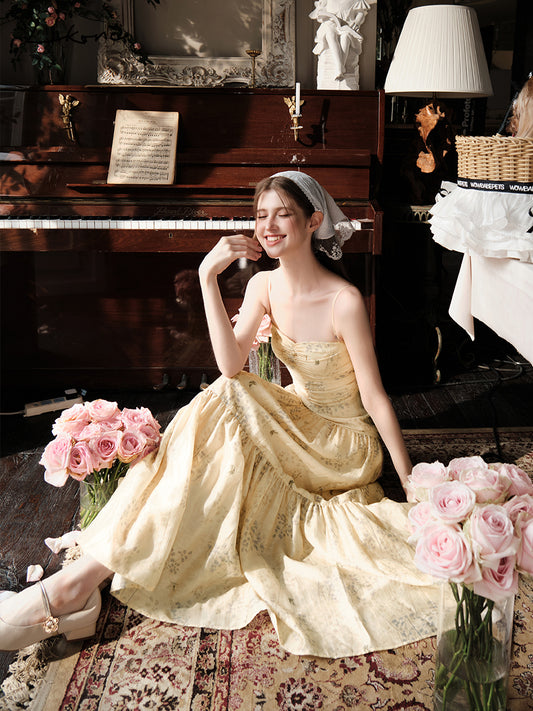 Floral Ruched Maxi Strap Dress With Back Tie