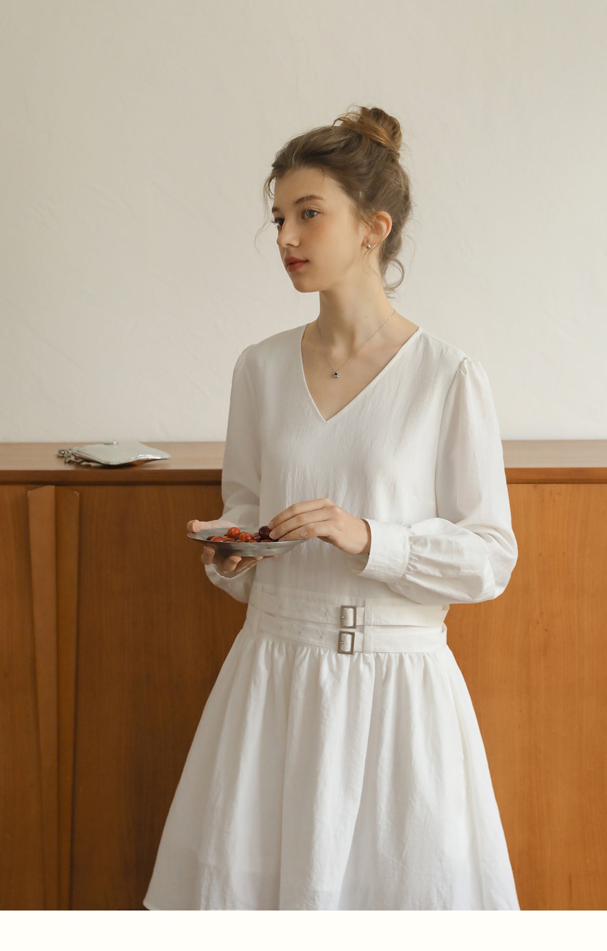 V-Neck Double-Belted Dress