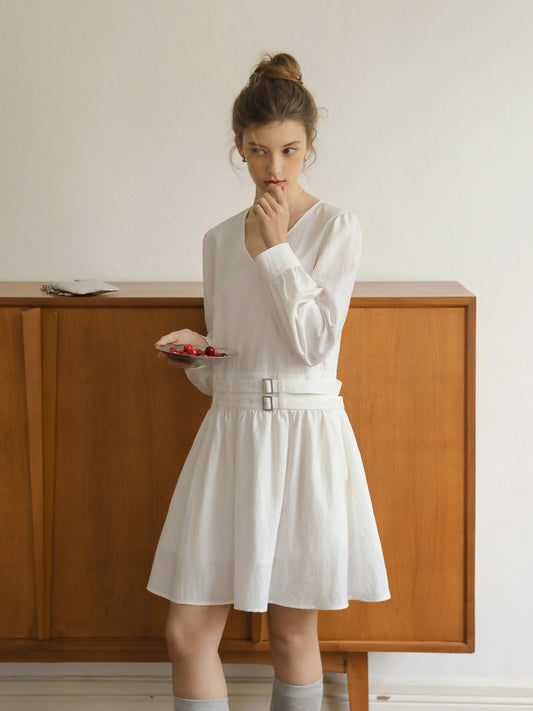 V-Neck Double-Belted Dress