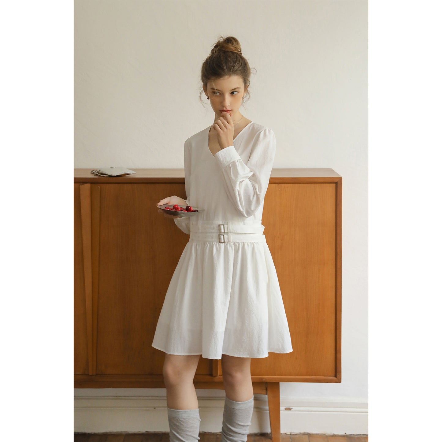 V-Neck Double-Belted Dress