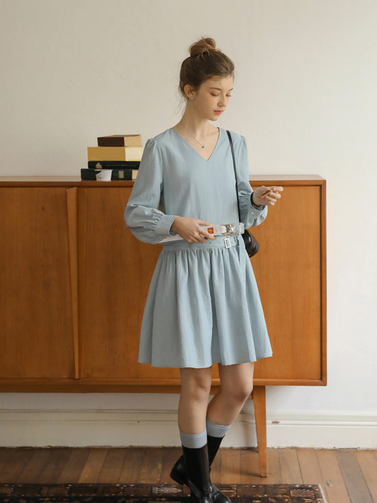 V-Neck Double-Belted Dress