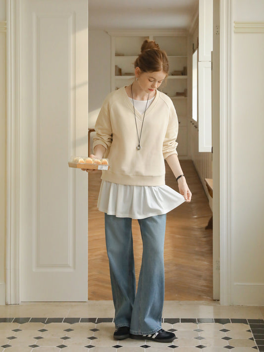 Washed Straight-Leg Jeans With V-Seam Waist