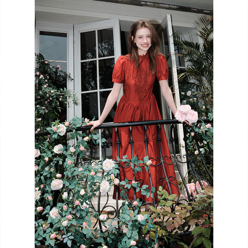 Embroidered Puff-Sleeve Dress