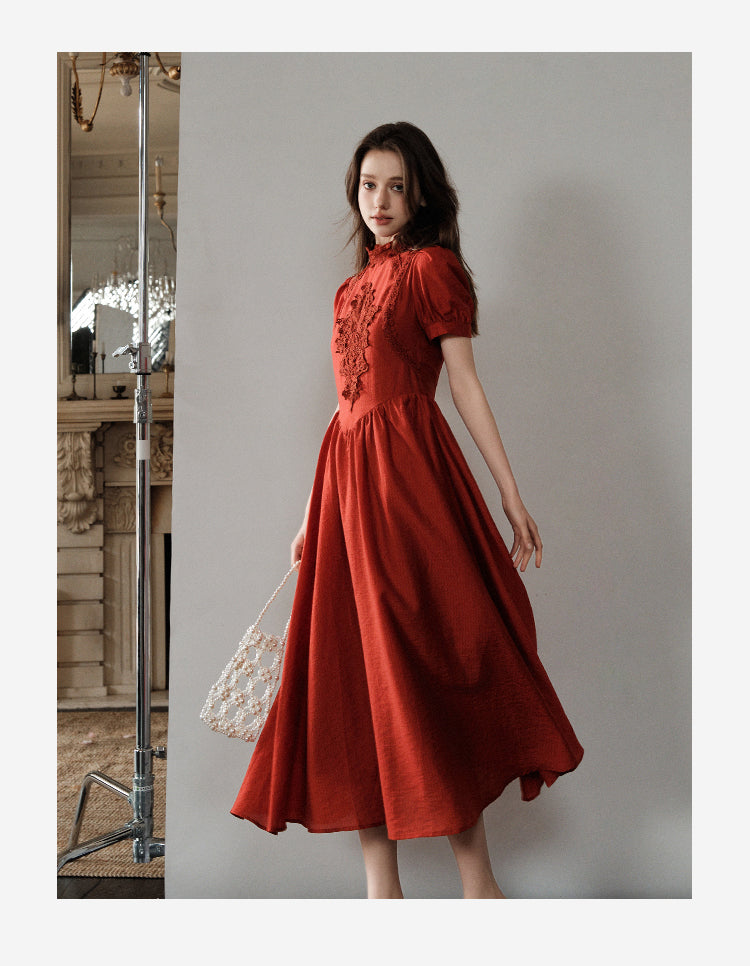 Embroidered Puff-Sleeve Dress
