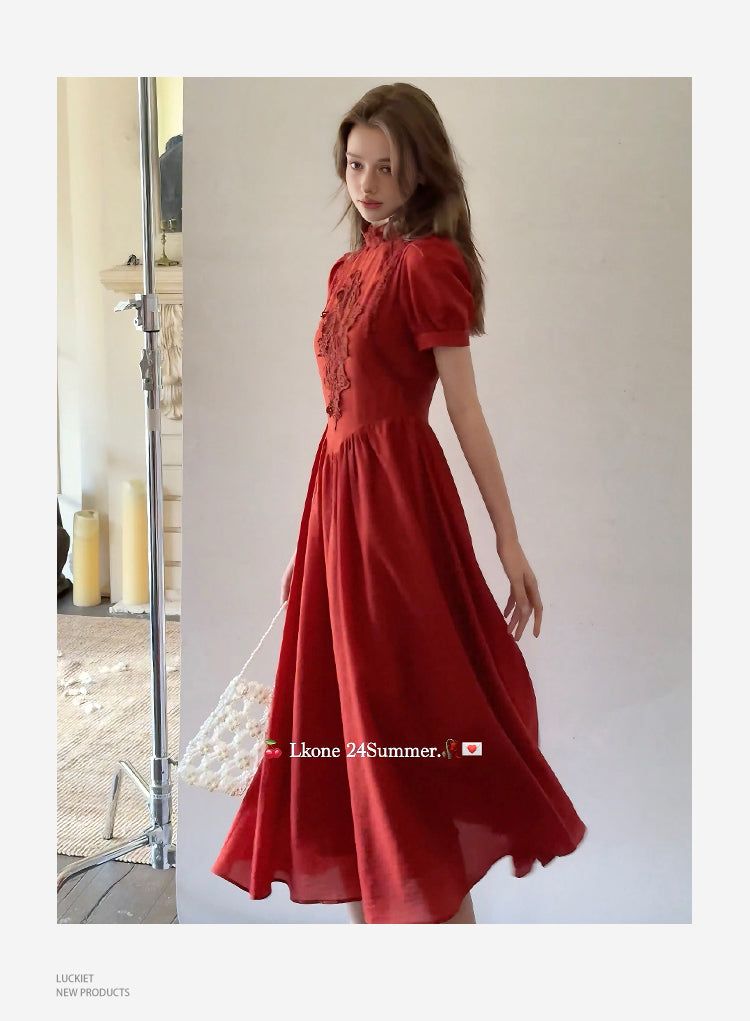 Embroidered Puff-Sleeve Dress