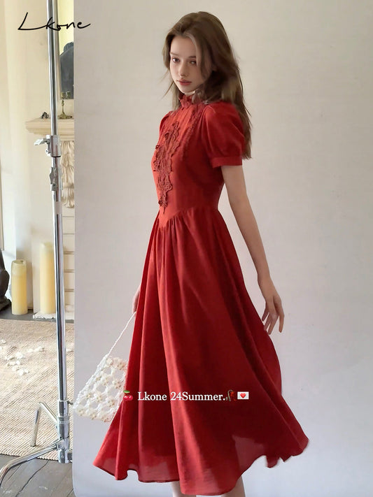 Embroidered Puff-Sleeve Dress