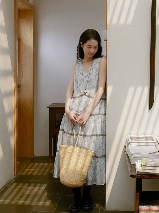 Sleeveless Floral Tiered Dress With Lace Detail And Back Tie