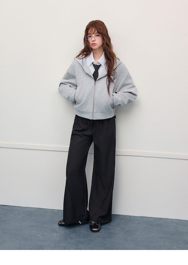 Floral Accent Zip-Up Hoodie & Matching Shorts