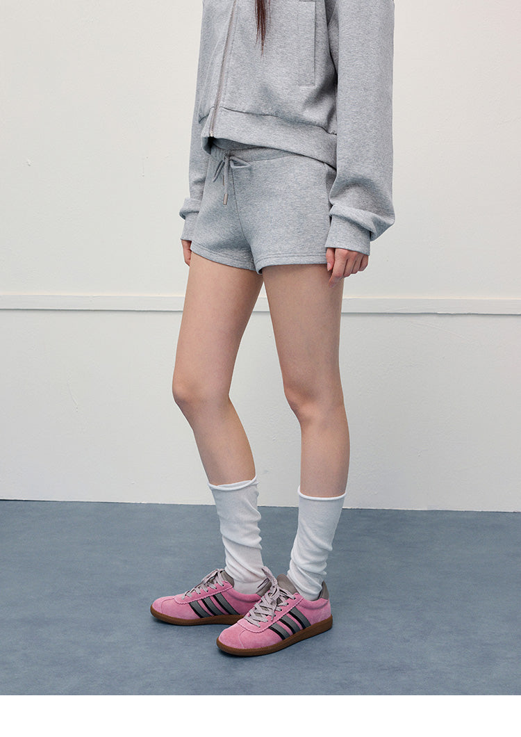 Floral Accent Zip-Up Hoodie & Matching Shorts