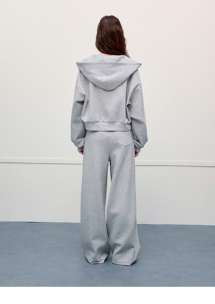 Floral Accent Zip-Up Hoodie & Matching Shorts