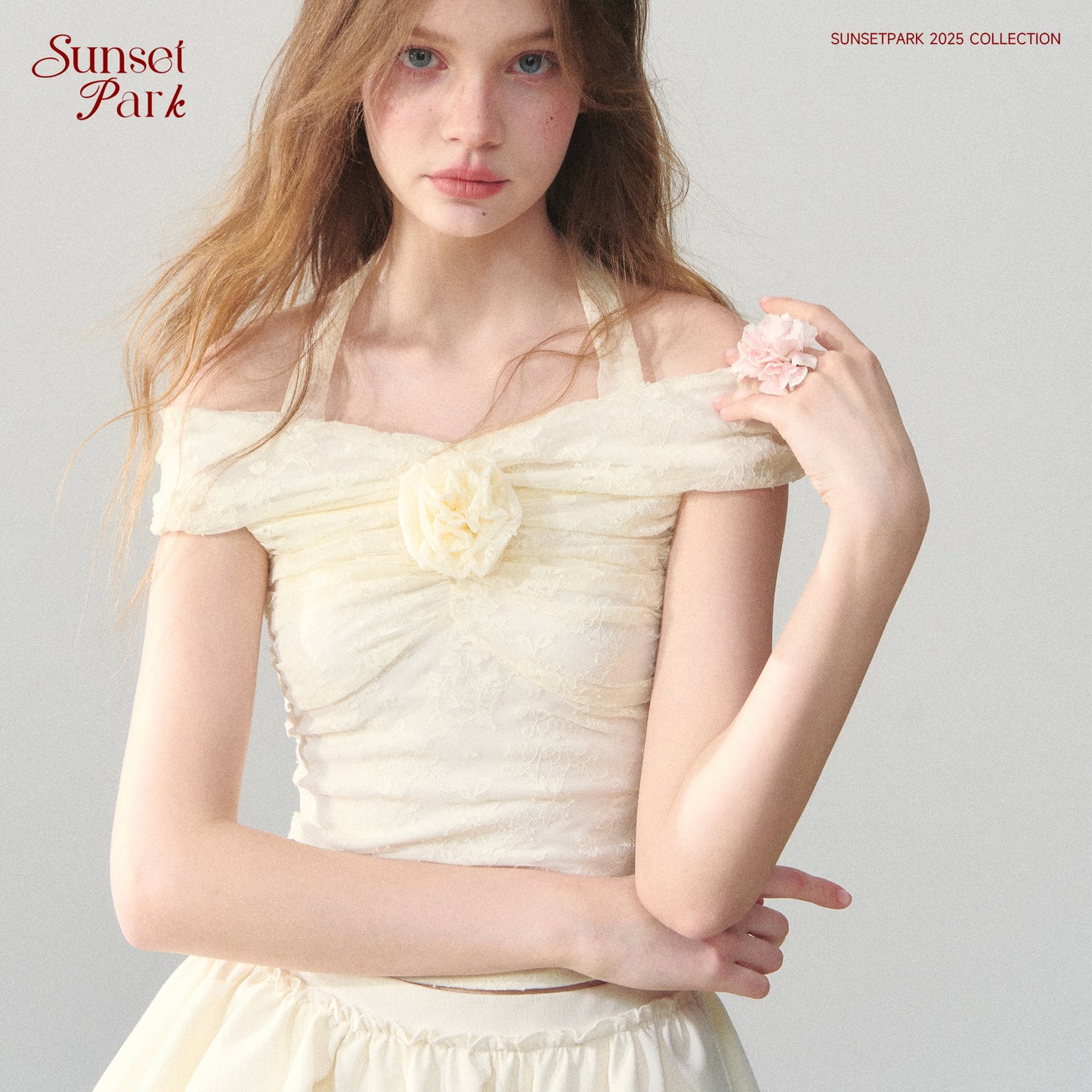 Off-Shoulder Fitted Top With Flower Accent