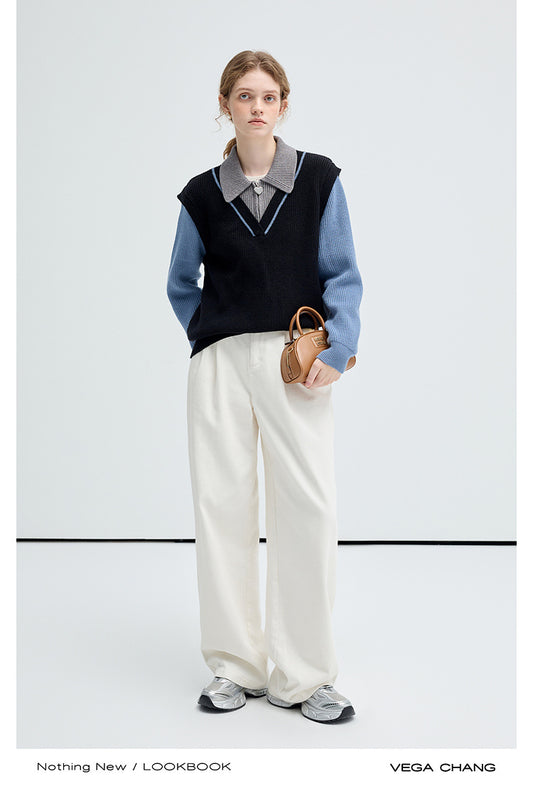 Color Block Layered Design Half Zip Knit Sweater