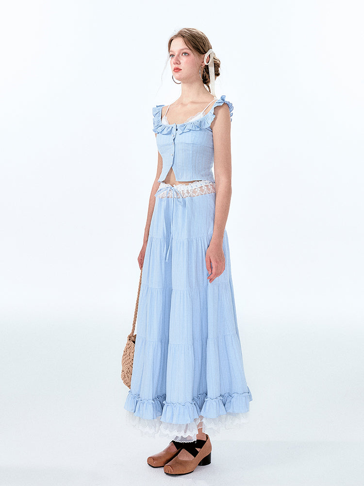 Faux-Layered Top And Maxi Skirt With Lace Detail