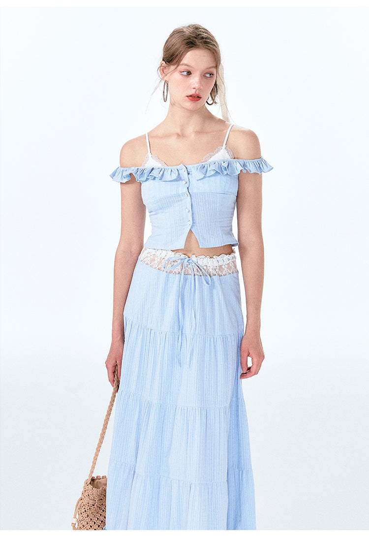 Faux-Layered Top And Maxi Skirt With Lace Detail