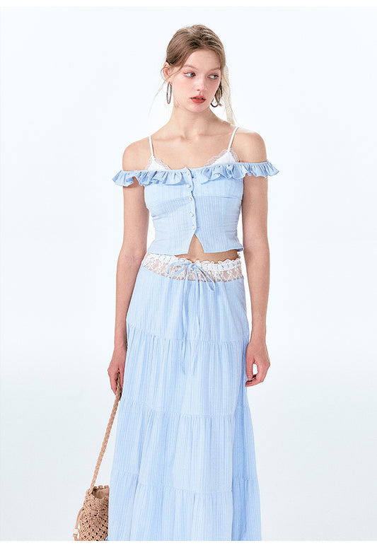 Faux-Layered Top And Maxi Skirt With Lace Detail